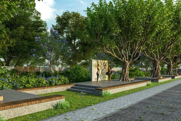 A community area under shade trees